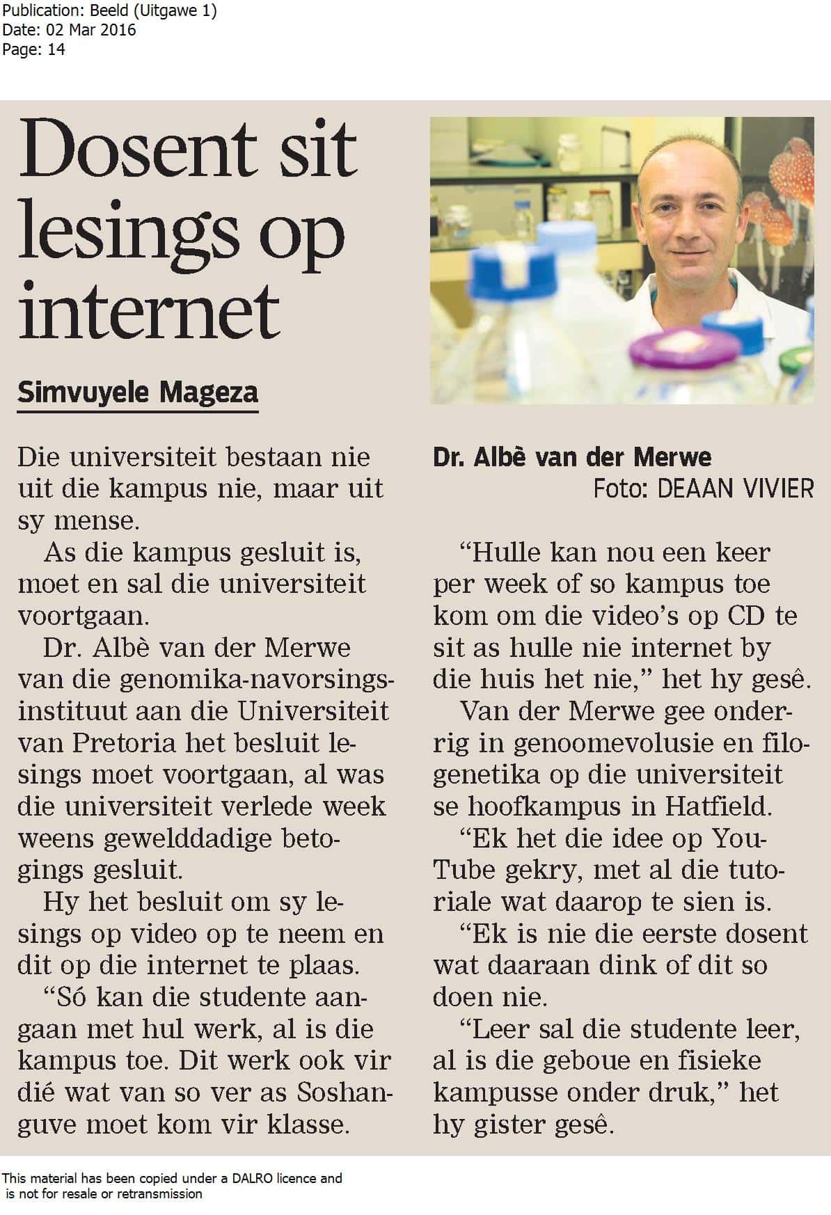 FABI lecturer’s dedication to his students’ education makes the news