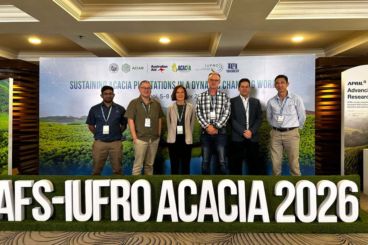 Prof. Brett Hurley, Dr Nam Pham and research collaborators at the IUFRO Sustaining Acacia plantations in a dynamic changing world conference in Vietnam