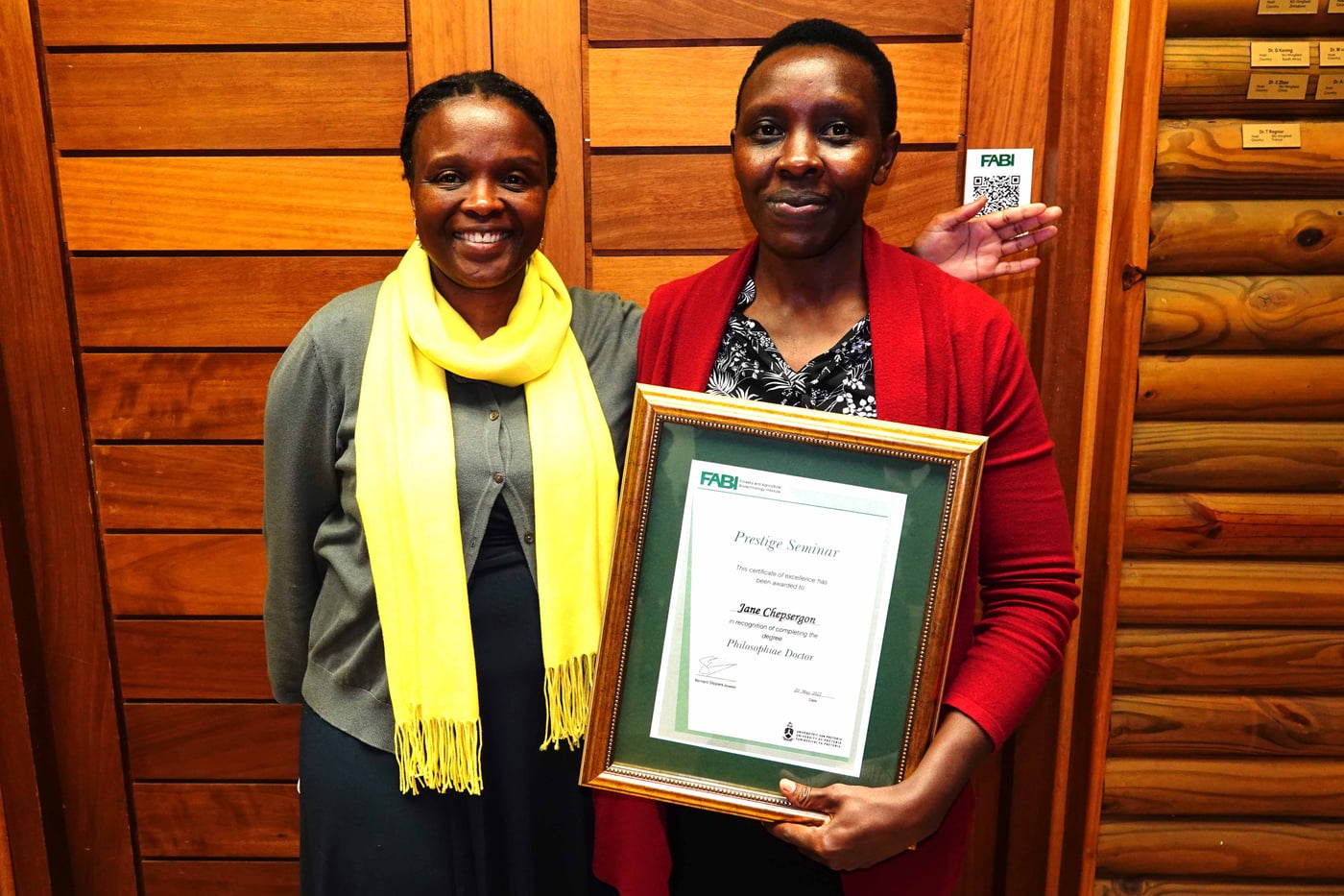 Jane Chepsergon celebrates the successful completion of her PhD